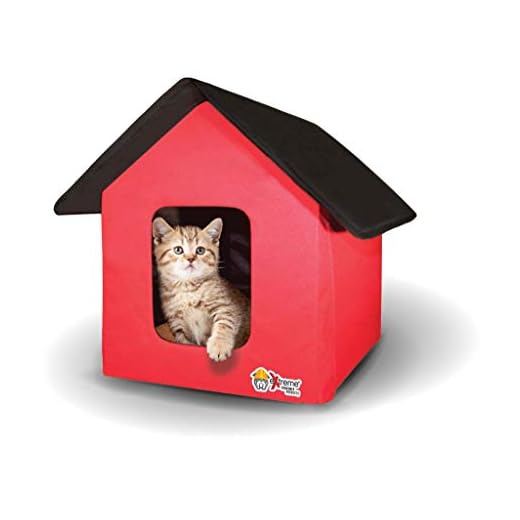 Extreme Consumer Products New 2020 Indoor/Outdoor - RED - Cat House with Heated Cat Bed - 2 Doors - No Slip Feet and Stake Ties for Secure Placement