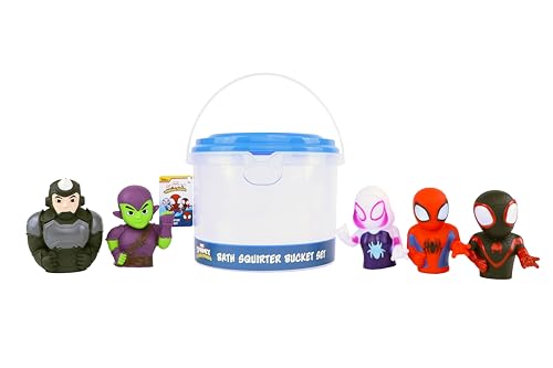 Image of Marvel Spidey & Friends - 5 Piece Bath Squirter Bucket Set - Bath Toys for Baby and Toddlers - Includes Organizer Bucket - Store Bath Time Water Toys