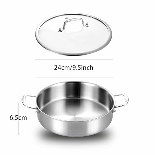 DELARLOCHEF Servierpfanne 24 cm: Dreilagige Edelstahl Pfanne,Tri-ply Stainless Steel Sauteuse,Schmorpfanne mit Deckel,Frying Pan Induction – Ansicht 2