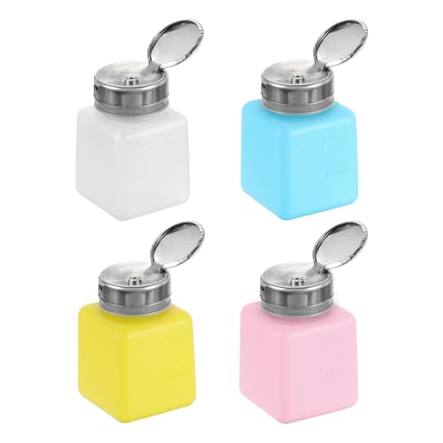 sourcing map 4pcs Solvent Alcohol Dispenser 120ml(4oz) Nail Polish Remover Push Down Liquid Dispenser Pump Bottle with Stainless Steel Press Head for Acetone Solution