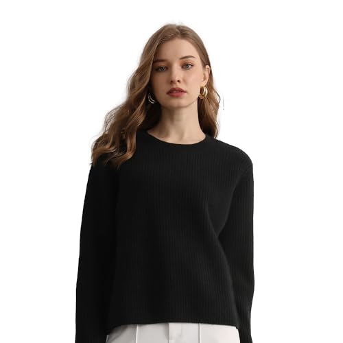 GreenMount Cashmere Sweaters for Women Essential Crewneck Ribbed Long Sleeve Pullover Sweater