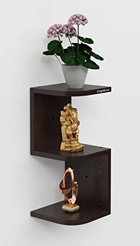 Image of Captiver Morplus Engineered Wood Wall Mounted Corner Shelf Rack Shelves (Tier 3) Bathroom Washroom Living Room Kitchen Office Furniture Multipurpose Storage Self (Wenge)