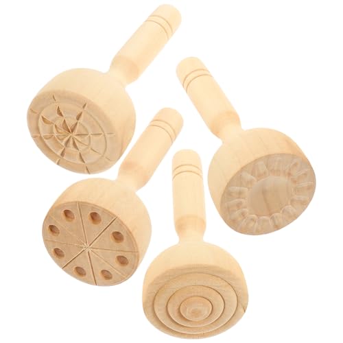 ORFOFE DIY Wooden Tools Kit 4pcs Clay Wooden Stamps Clay Craft Molds for Boys and Girls Adults