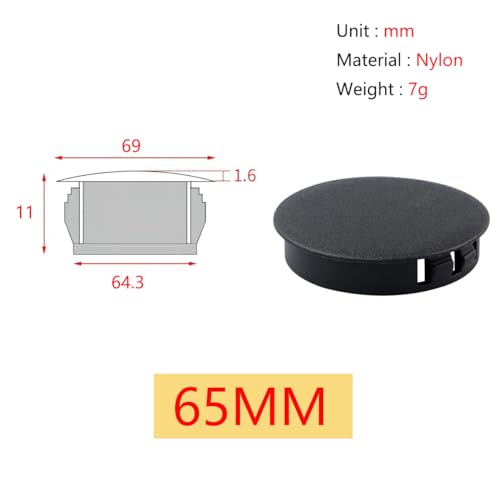 Qrity 5 PCS Plastic Button Plugs, 65mm Round Drill Hole Cover Caps, Snap on Type, Furniture Hole Caps, Black - Image 2