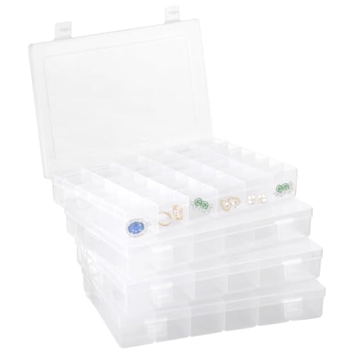 Image of 4 Pcs Plastic Organizer Boxes, 36 Grids Clear Jewelry Organizers, Waterproof Bead Storage Containers, Transparent Portable Fishing Tackle Storage Boxes for Small Items