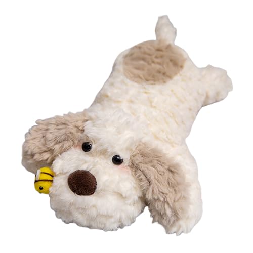 Doudou chiot en peluche couchée contre le stress au bureau et fatigue sur canapé