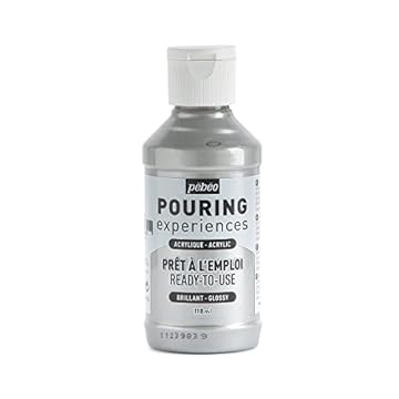 Pebeo Pouring Experiences-Ready-to-Use Premixed Acrylic Paint-Ideal for Fluid Art, Silver, 118 ml (Pack of 1)