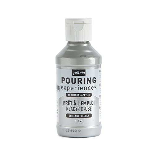 Pébéo Pouring Expériences-Peinture Acrylique Pré-mélangée Prête à l'emploi-Idéal pour Fluid Art, Argent, 118 ml (Lot de 1)