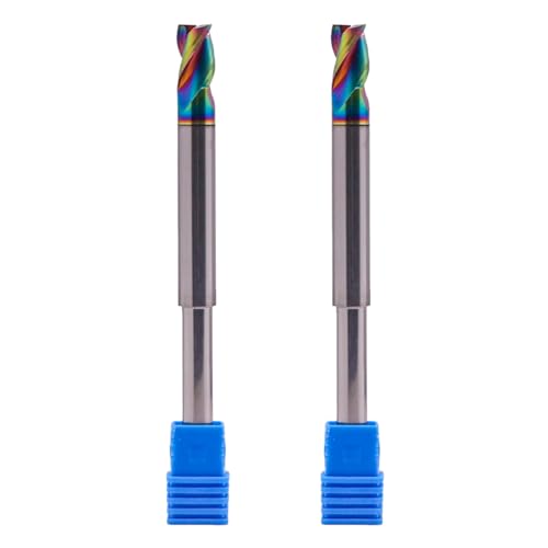 Image of 2Pcs 5 /16 inch 3 Flute Solid Carbide Long Reach Square End Mill, DLC Coated | 37 Helix, 5 /16 inch Cutting Dia, 1 /4 inch Reduced Shank For Router, 1 /2 inch LOC, 3-3 /4 inch OAL, for Milling Aluminum and Copper
