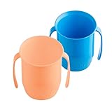 Doidy Vaso doble de 200 ml | Transición al destete (sin válvula ni boquilla) | Bebé de 3 meses en adelante | Vaso abierto con asas para beber fácilmente (naranja/azul)