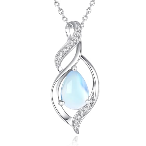 FANCIME Collier Femme Pierre de lune, Argent Sterling 925 Goutte Torsadée Pendentif Infini Amour, Cadeau Anniversaire Fête des Mères Noël Bijou pour Maman,...