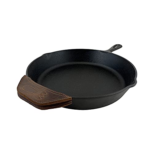 Rustic Leather Hot Handle Holder (Cast Iron Side Kick Potholder) Double Layered, Double Stitched And Handmade By Hide & Drink (Fork) #TOP6