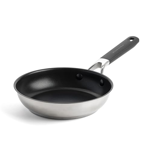 KitchenAid Classic Stainless Steel Sartén de Cerámica Antiadherente de 20 cm de Acero Inoxidable Sin PFAS, Clad, Inducción, Mango Stay-Cool, Apta para Horno hasta 160°C, Plata