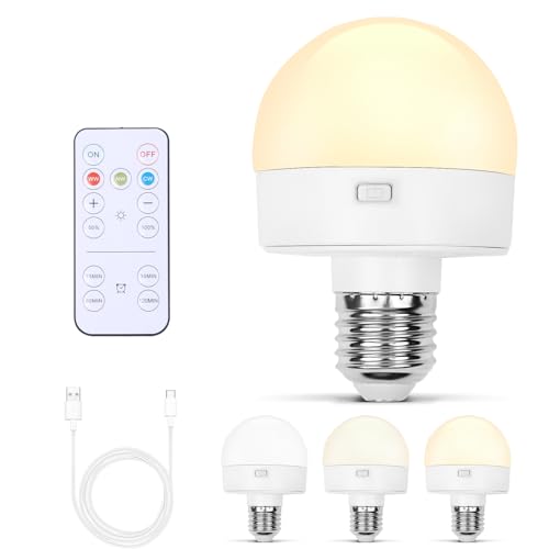 Lanwoke Lâmpada recarregável operada por bateria, carregamento destacável E26, com controle remoto,