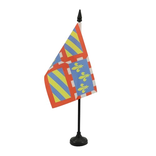 AZ FLAG - Drapeau De Table Bourgogne - 15x10 cm - Mini Drapeau Bourguignon De Bureau 100% Polyester Avec Hampe De 25cm Et Socle En Plastique Noir
