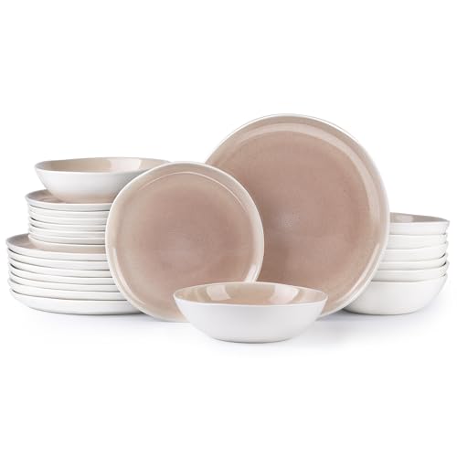 Image of AmorArc Ceramic Dinnerware Sets,Handmade Reactive Glaze Stoneware Plates and Bowls Sets,Highly Scratch Resistant | Dishwasher & Microwave Safe Dishes Set,Service for 8 (24pc)