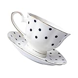 TIDTALEO Polka Dot Coffee Cup and Saucer Set Vintage European Style Ceramic Tea Serving Cups with Plates for Afternoon Tea and Coffee Drinking – Decorative Beverage Mug Set