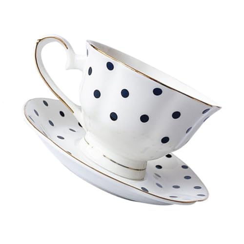 TIDTALEO Polka Dot Coffee Cup and Saucer Set Vintage European Style Ceramic Tea Serving Cups with Plates for Afternoon Tea and Coffee Drinking – Decorative Beverage Mug Set