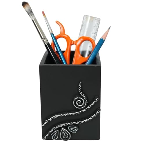 Image of Decorative Embossed Design Pencil and Pen Stand | Desk Organizer for Stationery Storage | Suitable for Office Desk, Study Table, Home and Workspace Use (Design 3)