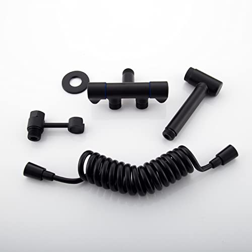 WPHH Pulverizador De Bidé De Mano, Set De Ducha Frío Individual De Baño De Latón, Kit De Rociador De Bidé Montado En La Pared con Manguera De Resorte Y Soporte Giratorio,Negro