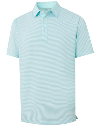 Image of Golf Shirts for Men - Dry Fit Moisture Wicking Short Sleeve Performance Sport Casual Striped Collared Mens Polo Shirt