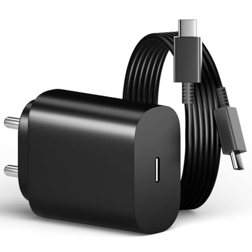 Image of Original 25w Charger | Type-C Adapter & Cable | Compatible with Samsng Galaxy S21 Ultra S21 Plus S20 FE Note 20 Ultra A72 A52 M51 - Black