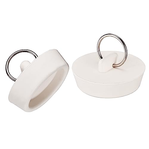 uxcell Lot de 2 bouchons d'évier en caoutchouc Blanc 41,5-45 mm avec anneau de suspension pour baignoire, cuisine et salle de bain