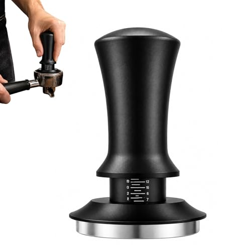 Coffee Tamper 54mm Espresso Coffee Tamper 54mm Coffee Tamper with Spring Loaded and Base Coffee Press Tool for Coffee Machine Accessories Barista with Scale(Black)
