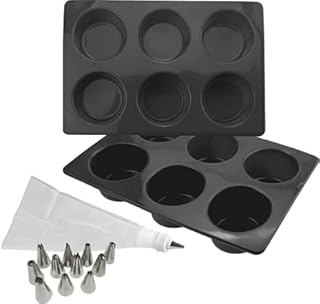 BUYIT Muffin Silicone Moulds 2-Pack Set Silicone Muffin Trays with Reusable Icing Bag Non-BPA Silicone Muffin Cases Extra-Deep Silicone Baking Moulds for Yorkshire Puddings, Cupcakes