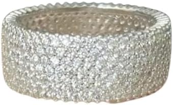 925 Sterling Silver Wedding Band Ring, 7-Row Cubic Zirconia, White Gold Plated, Unisex