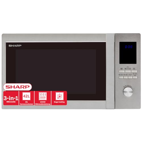 Sharp Electronics (Europe) R982STWE Mikrowelle / 1000 W / 42 L Garraum / 2700 W Heißluft / 10 Gar und Auftauautomatikprogramme/edelstahl