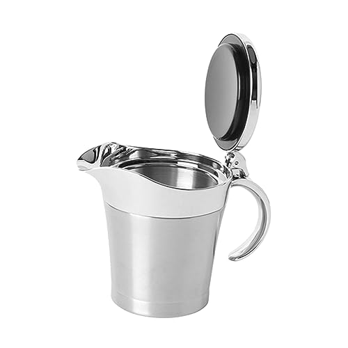 Unomor 1pc Insulated Gravy Boat Lid Stainless Steel Juice Cup 450ml Practical Kitchen Sauce Storage Container