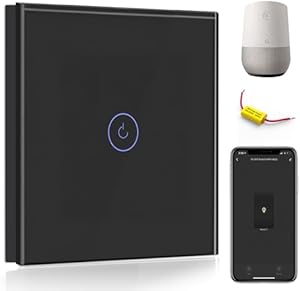 BSEED WiFi Touch Switch Black,1 Gang 1 Way Smart Light Switch Compatible with Alexa and Google Home,with Smart Life Remote Control(No Hub Required)-No Need Neutral Wire