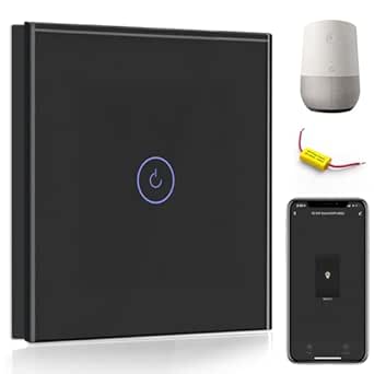 BSEED WiFi Touch Switch Black,1 Gang 1 Way Smart Light Switch Compatible with Alexa and Google Home,with Smart Life Remote Control(No Hub Required)-No Need Neutral Wire