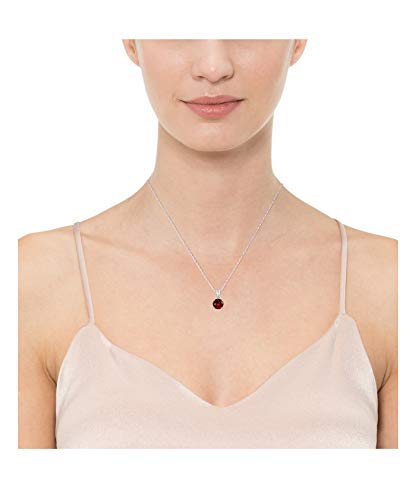 Amazon Essentials Sterling Silver Round Cut Garnet Birthstone Pendant Necklace (January), 18" #TOP1