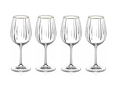 DIAMANTE Crystal Wine Glasses with Gold Rim, Mirage Gold, Optical Wave Pattern, 350ml, Set of 4
