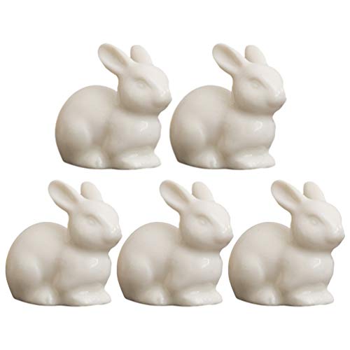 Amosfun Miniatur Hase Figuren Keramik Weiß Kaninchen Skulptur Osterhase Osterdeko 5pcs Mikrolandschaft Puppenhaus Feengarten Bonsai Garten Desktop Ornament Ostern Frühling Party Dekoration
