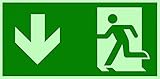 orig. ANDRIS® Marken-Piktogramm/Symbolschild Fluchtweg/Notausgang/Rettungsweg Symbol nach unten ISO 7010 Aluminiumplatte nachleuchtend & selbstklebend 300x150mm
