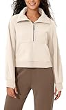 ODODOS Women's Fleece Lined Half Zip Sweatshirts Funnel Neck Long Sleeve Oversized Pullover Fall Winter Outfits, Cream, X-Small