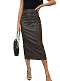 utcoco Womens Long Faux Leather Skirt Bodycon High Waist Slim Pencil Midi Skirt (Small, Coffee)