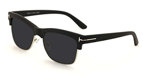 Translucent Soft Matte Classic Vintage Half Rim Retro Square Sunglasses - Dark Lens (Black, Black)