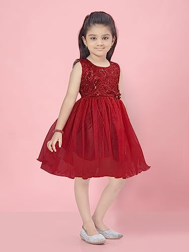 Image of Aarika Girls Maroon Color Net Frock