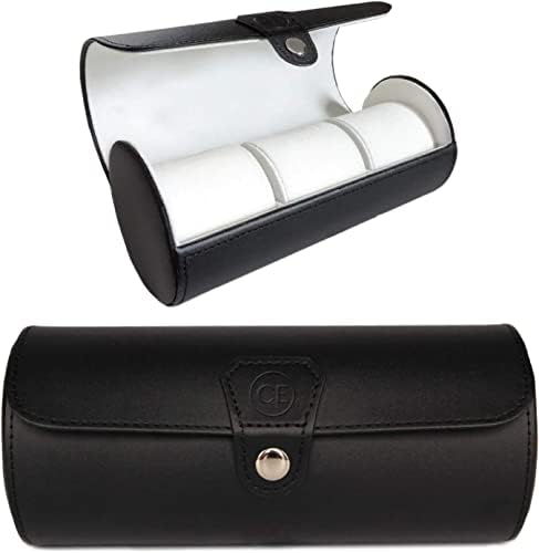 Case Elegance CE-LEATHER-WATCH-BLACK, cylindryczne pudełko na zegarki ze skóry wegańskiej w kolorze czarnym na 3 zegarki
