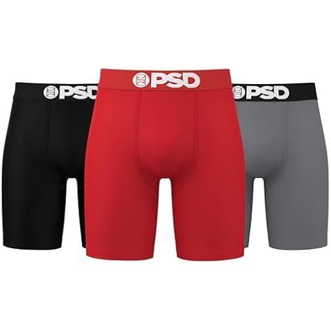 PSD Underwear Mens Boxer Briefs - Solid Red/Grey/Black 3 Pack, 7 Inch Inseam, Moisture-Wicking, 4-Way Stretch, Boxer Briefs for Men Pack Cover