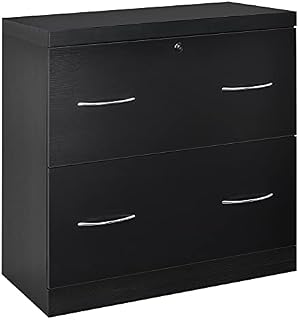 COSTWAY File Cabinets with 2 Drawers & Adjustable Hanging Bar, Lockable Storage Organizer Chest, Freestanding Print Stand for Home Office (Black)