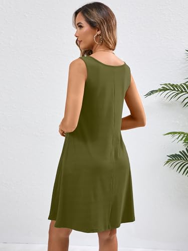 Image of Heymoments Women's Summer Dresses Sleeveless Casual Fashion Loose Swing Button Down Beach Dress with Pockets