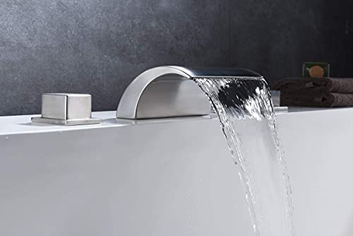 Brushed Nickel Waterfall Roman Tub Faucet S2091Nw + Faucet Connector Flexible Hose S7930Ss-120(48 Inch) #TOP2