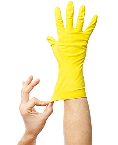 Steadmax 6 Pack Yellow Cleaning Dish Gloves, Professional Natural Rubber Latex Dishwashing Gloves, Disposable Kitchen Dishwasher Gloves Medium Size (6 Pairs) #TOP5