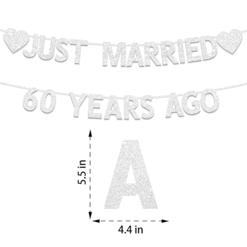 Image of 60th Wedding Anniversary Party Banner Decorations, Silver Glitter Just Married 60 Years Ago Banner, We Still Do 60th, 60 Years Blessed & Loved Decorations Supplies