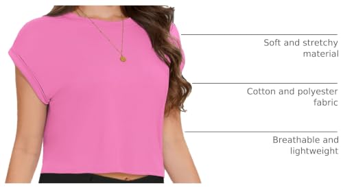 Image of Womens Crop Tops Summer Roll Cap Sleeve Cropped Tshirt Loose Fit Basic Tees